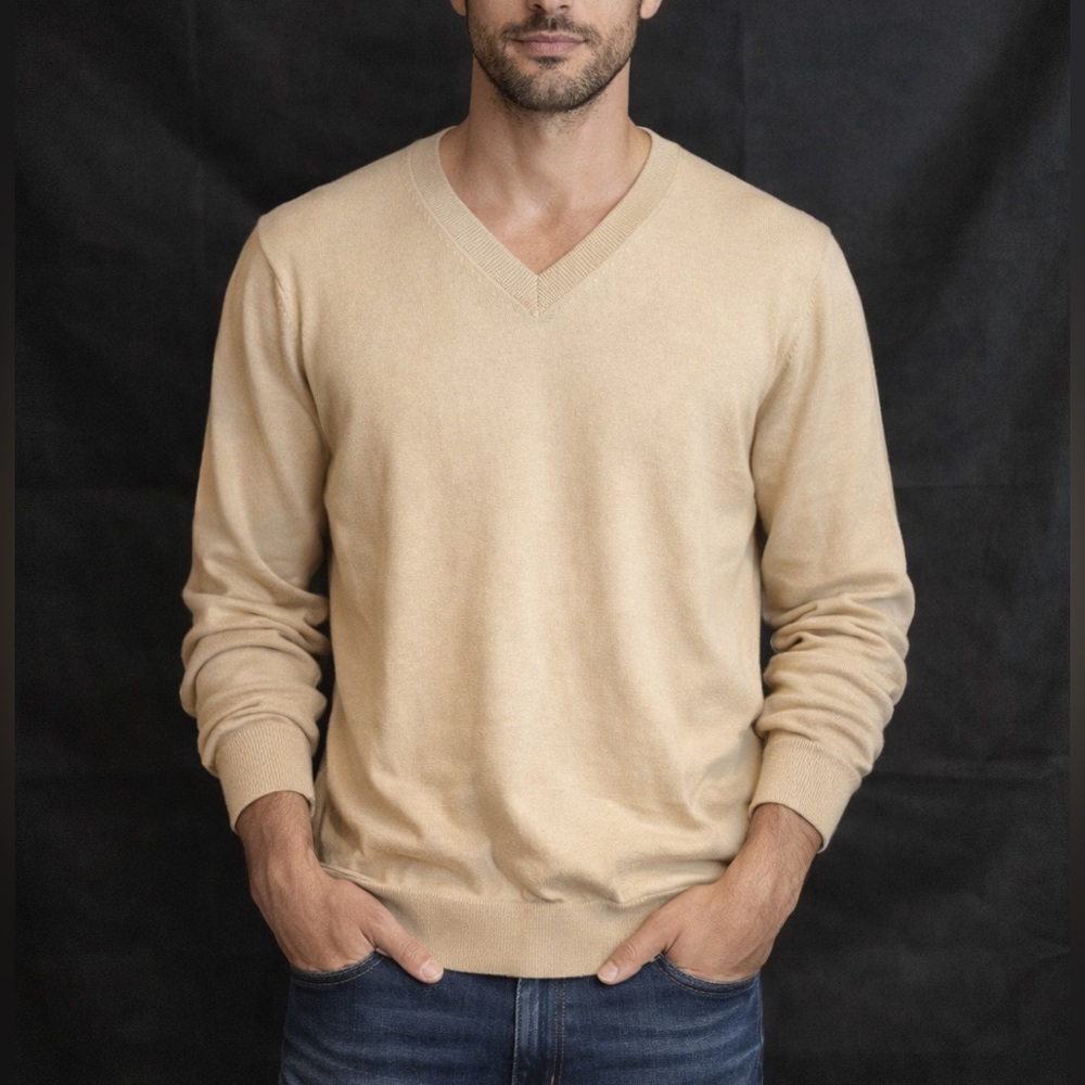ODIN NEW YORK ECRU V-NECK SWEATER NWT SZ M
